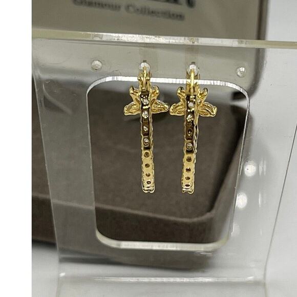 NOLAN MILLER Signed Flower Crystal Clear Bling CZ Gold tone Hoop Earrings New - Picture 7 of 12